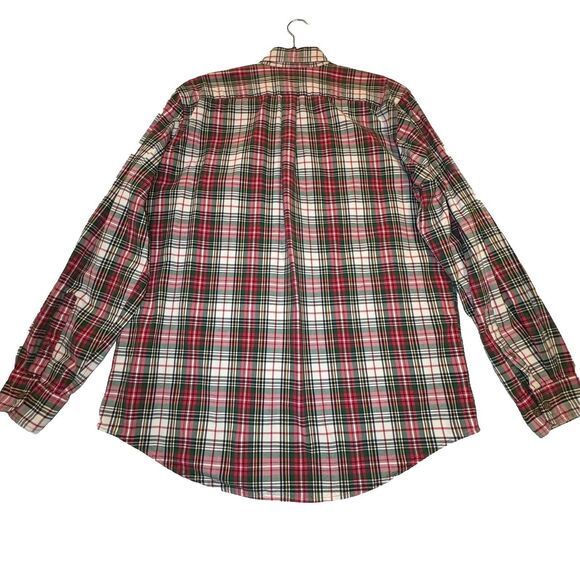 LANDS END Mens Shirt Large Tall Red Green Christmas Plaid Button Up Long Sleeve - Picture 3 of 11